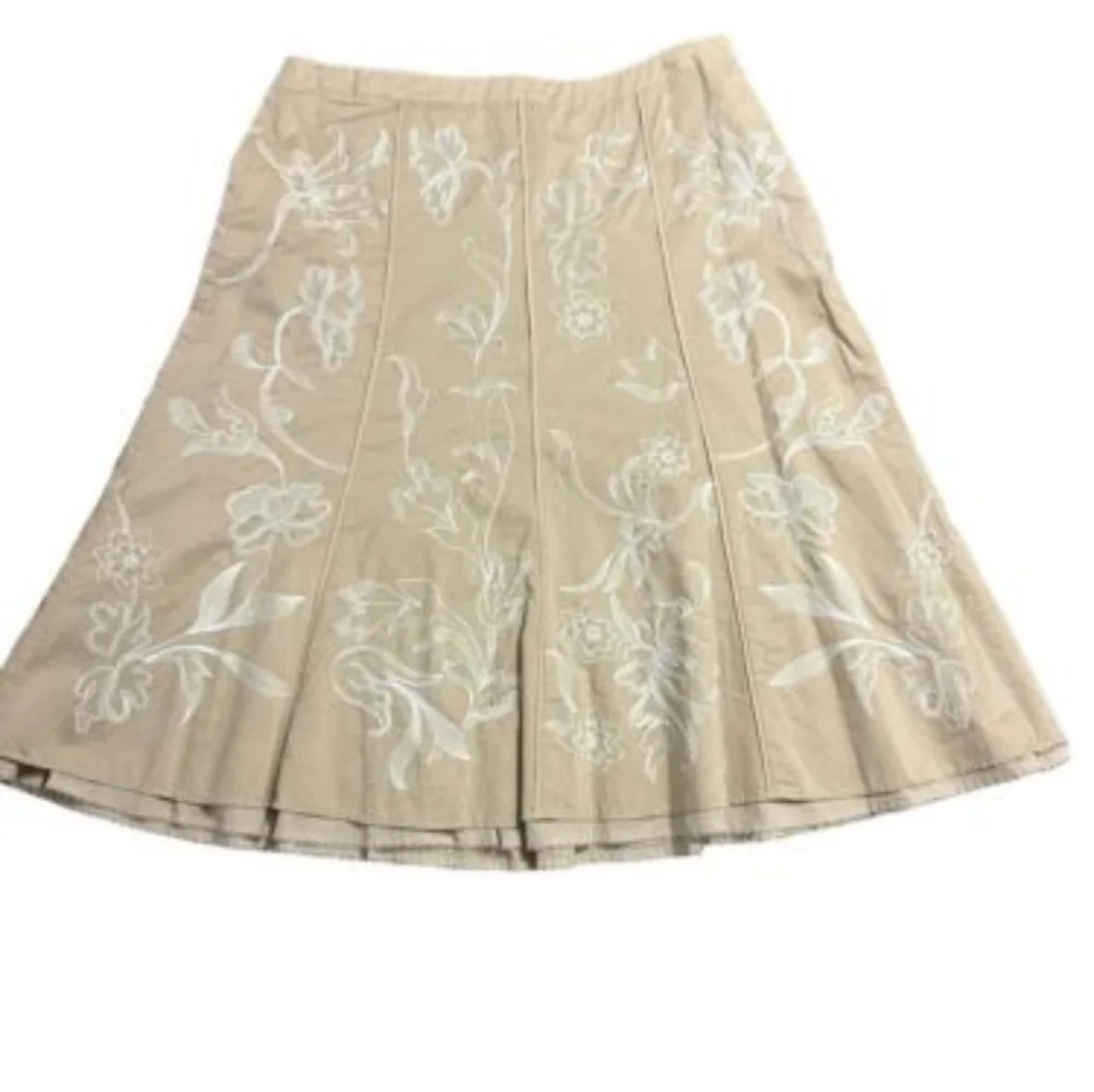 Ann Taylor Tan Cream Embellished Midi Skirt Sz 6 - Picture 1 of 6